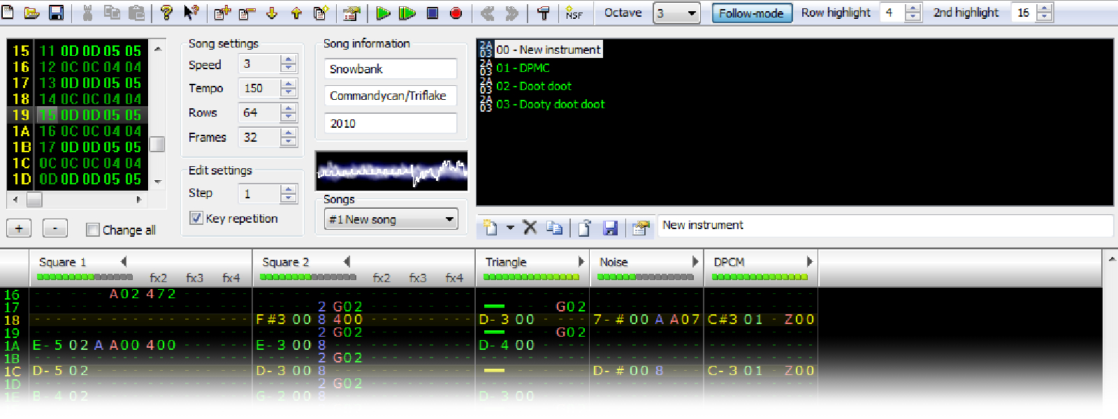 The interface of Famitracker.
